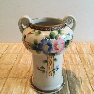 Vintage Antique Hand painted Nippon handled vase 6.5" floral rare